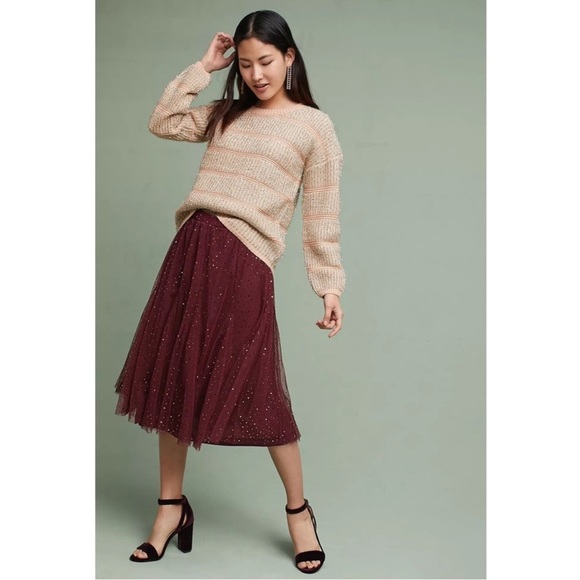 Anthropologie HD In Paris Everly Tulle Midi Skirt Burgundy Dots Women’s Size XS - Picture 9 of 9